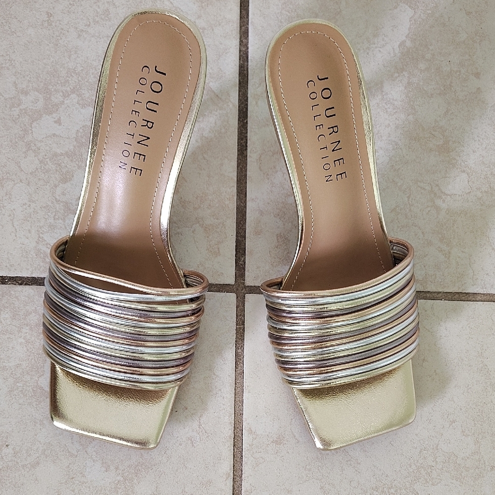 Journee Collection Gold Mules with Metallic Straps